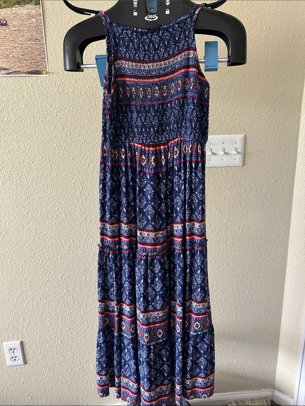art class Navy Maxi Dress with Red & White Pattern